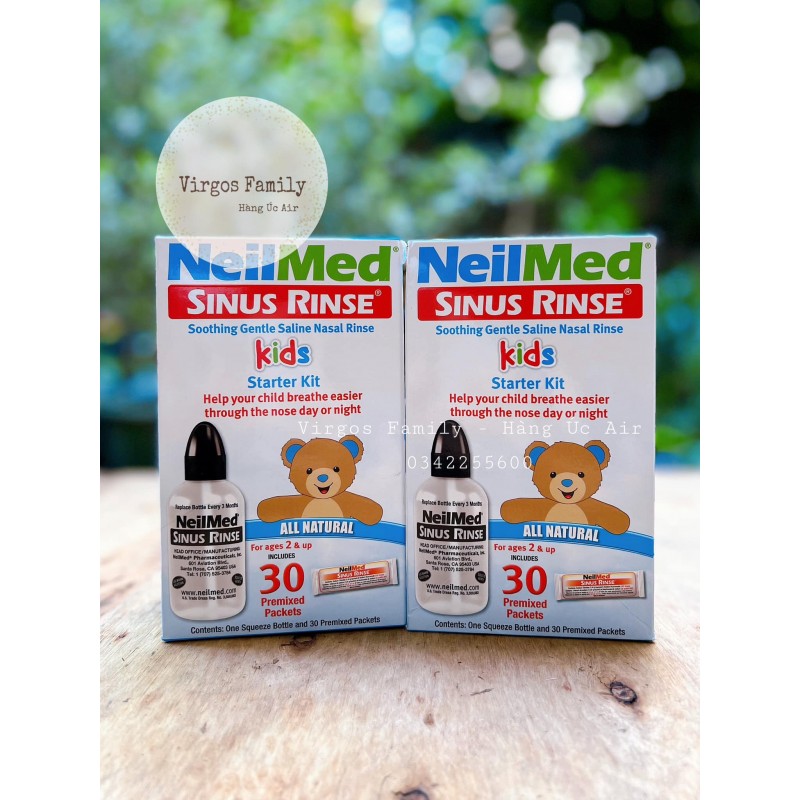 Bình rửa mũi kèm 30 gói muối Neilmed Sinus Rinse Kids cho bé từ 2 tuổi