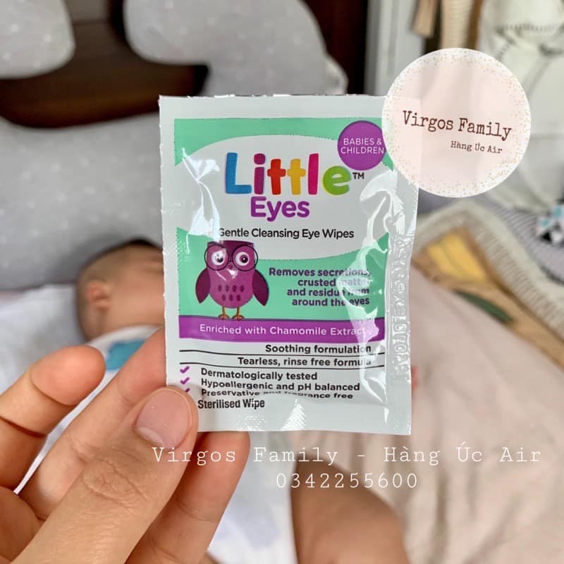 Khăn lau mắt Little Eyes Gentle Cleansing Eye Wipes cho bé sơ sinh hộp 30 gói