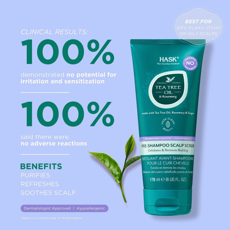 Tẩy da chết da đầu Hask Tea Tree Oil & Rosemary Pre-Shampoo Scalp Scrub 178ml