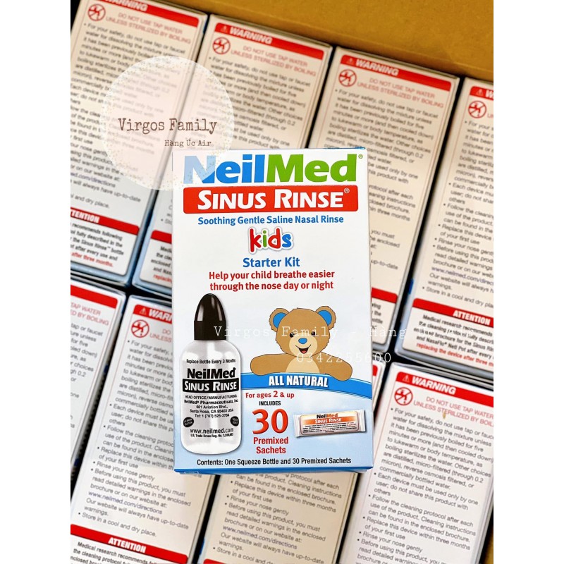 Bình rửa mũi kèm 30 gói muối Neilmed Sinus Rinse Kids cho bé từ 2 tuổi