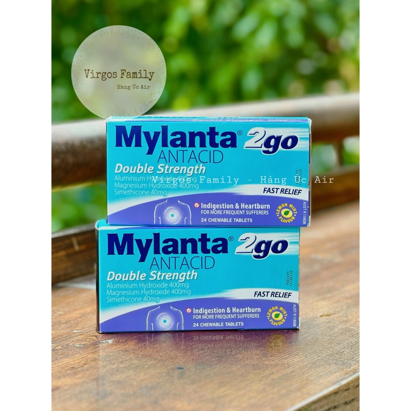 Viên hỗ trợ giảm trào ngược & ợ nóng Mylanta 2Go Double Strength Lemon‑Mint 24 viên