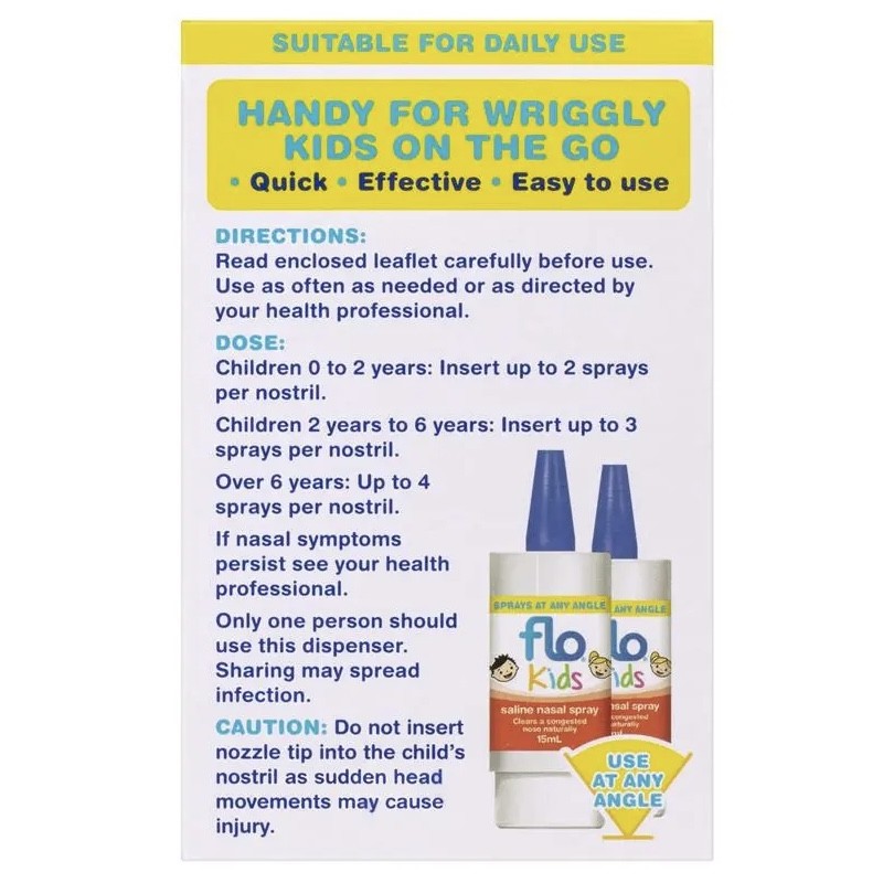 Xịt mũi muối sinh lý dịu nhẹ cho bé FLO Kids Saline Spray Twin Pack 2 × 15 ml
