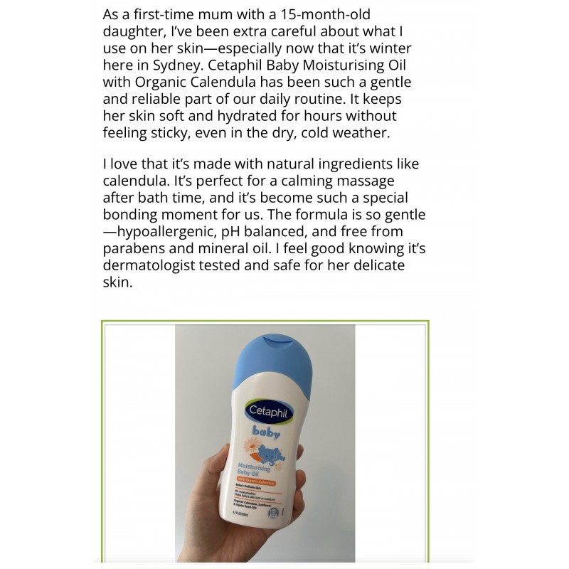 dầu dưỡng ẩm Cho bé Cetaphil Baby Moisturising Baby Oil with Organic Calendula 200ml