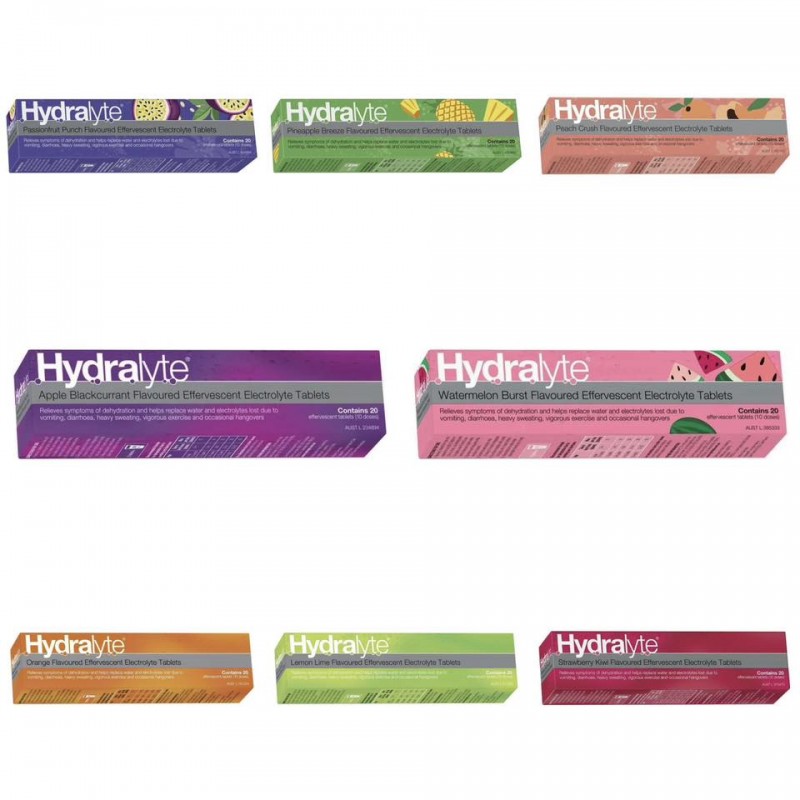 Viên sủi bù nước điện giải Hydralyte Multi-Flavour Effervescent Electrolyte Tablets 20 viên