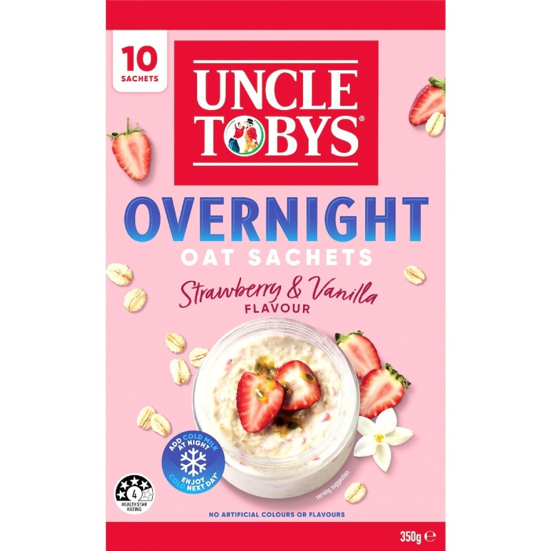 Yến mạch Úc giàu chất xơ Uncle Tobys Overnight Oat Sachets Strawberry & Vanilla 10 gói