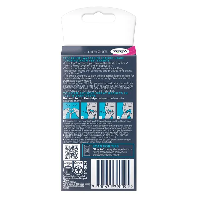 Miếng dán tẩy lông mặt Veet Expert Cold Wax Face 20 miếng