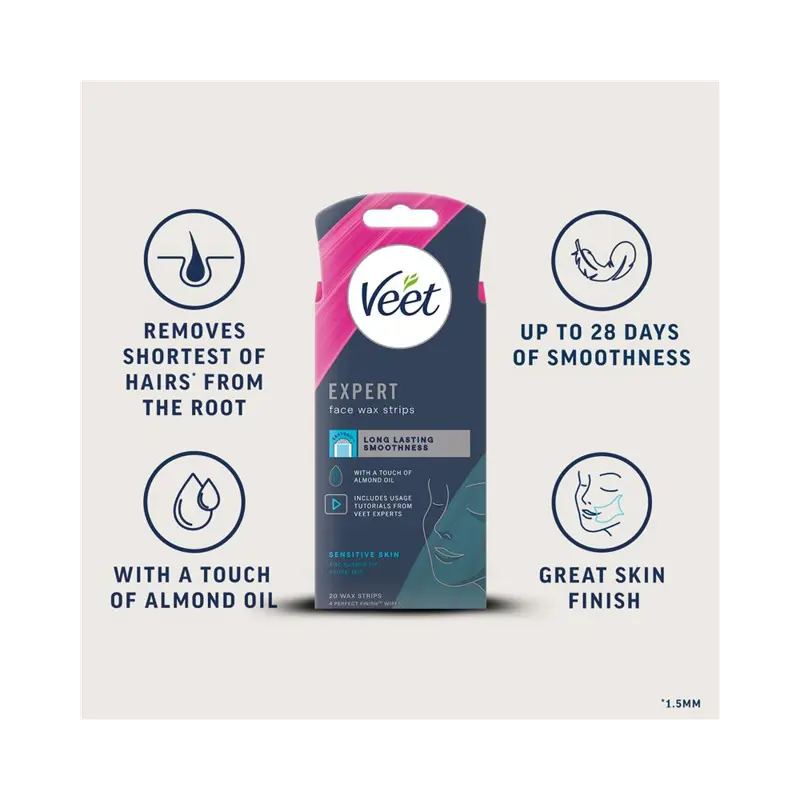 Miếng dán tẩy lông mặt Veet Expert Cold Wax Face 20 miếng