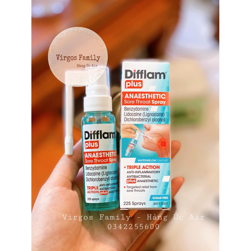 Xịt họng giảm đau họng Difflam Plus Anaesthetic Sore Throat 225 Sprays